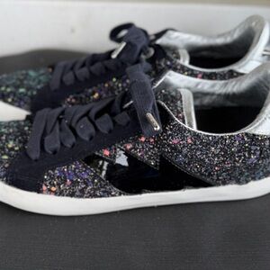 Zadig & Voltaire Black Glitter Low-Top Sneakers with Silver Heel
